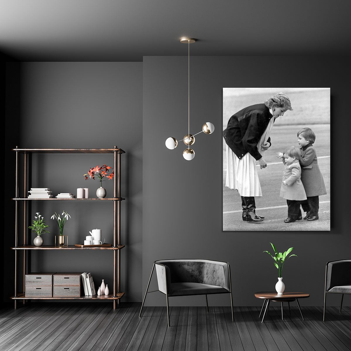 Princess Diana with little Prince Harry and Prince William Canvas Print or Poster