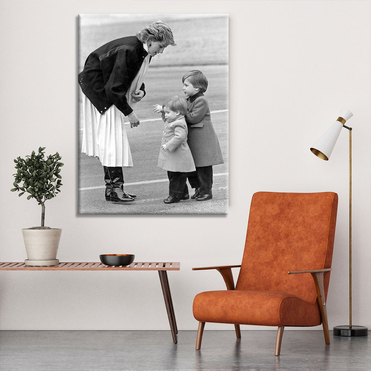 Princess Diana with little Prince Harry and Prince William Canvas Print or Poster