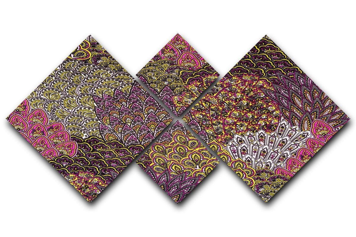 Print fabric striped feathers 4 Square Multi Panel Canvas  - Canvas Art Rocks - 1