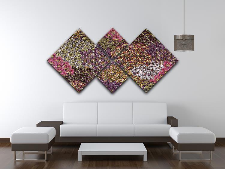 Print fabric striped feathers 4 Square Multi Panel Canvas  - Canvas Art Rocks - 3