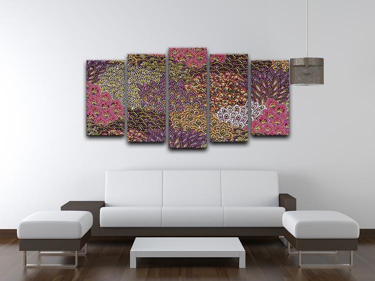 Print fabric striped feathers 5 Split Panel Canvas  - Canvas Art Rocks - 3