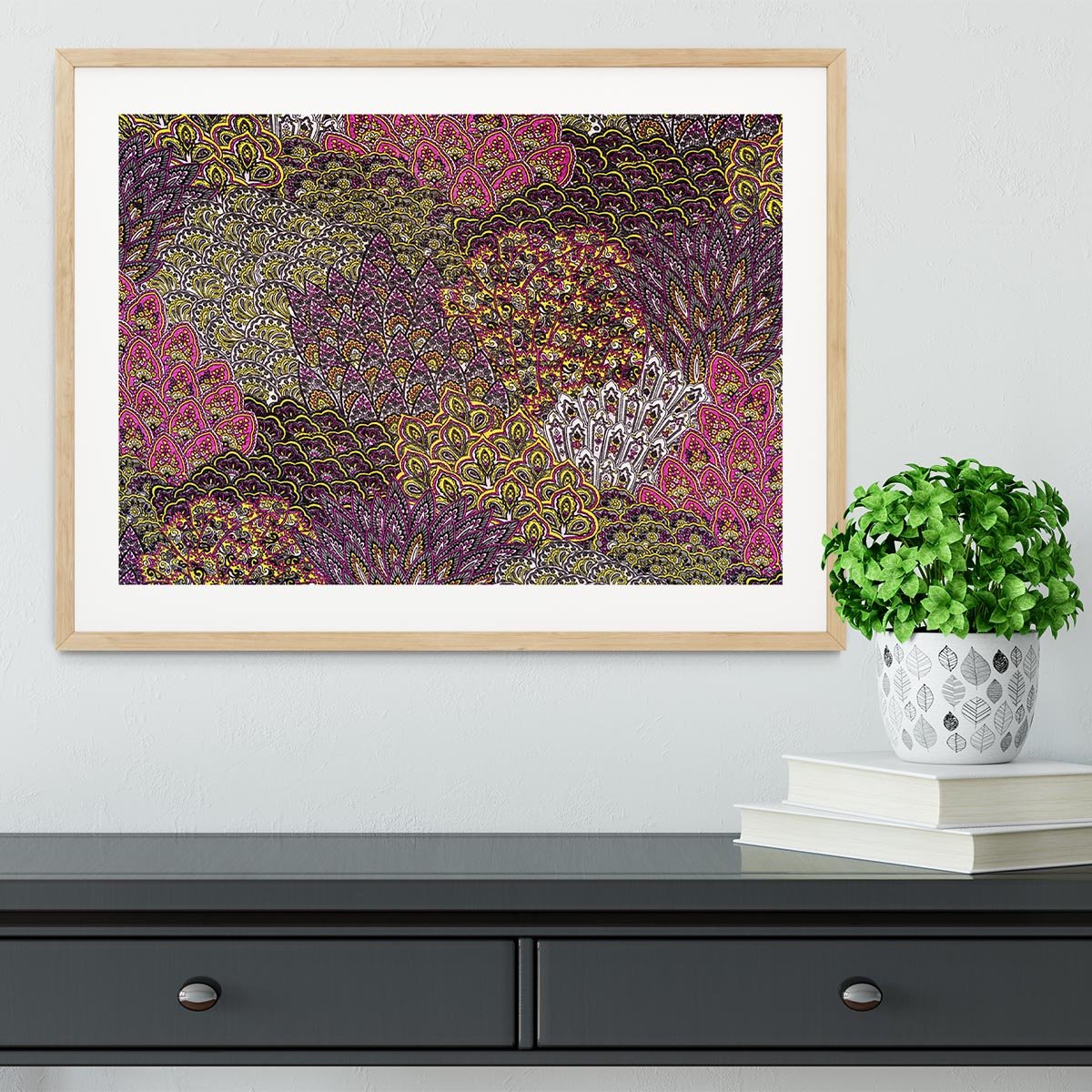 Print fabric striped feathers Framed Print - Canvas Art Rocks - 3