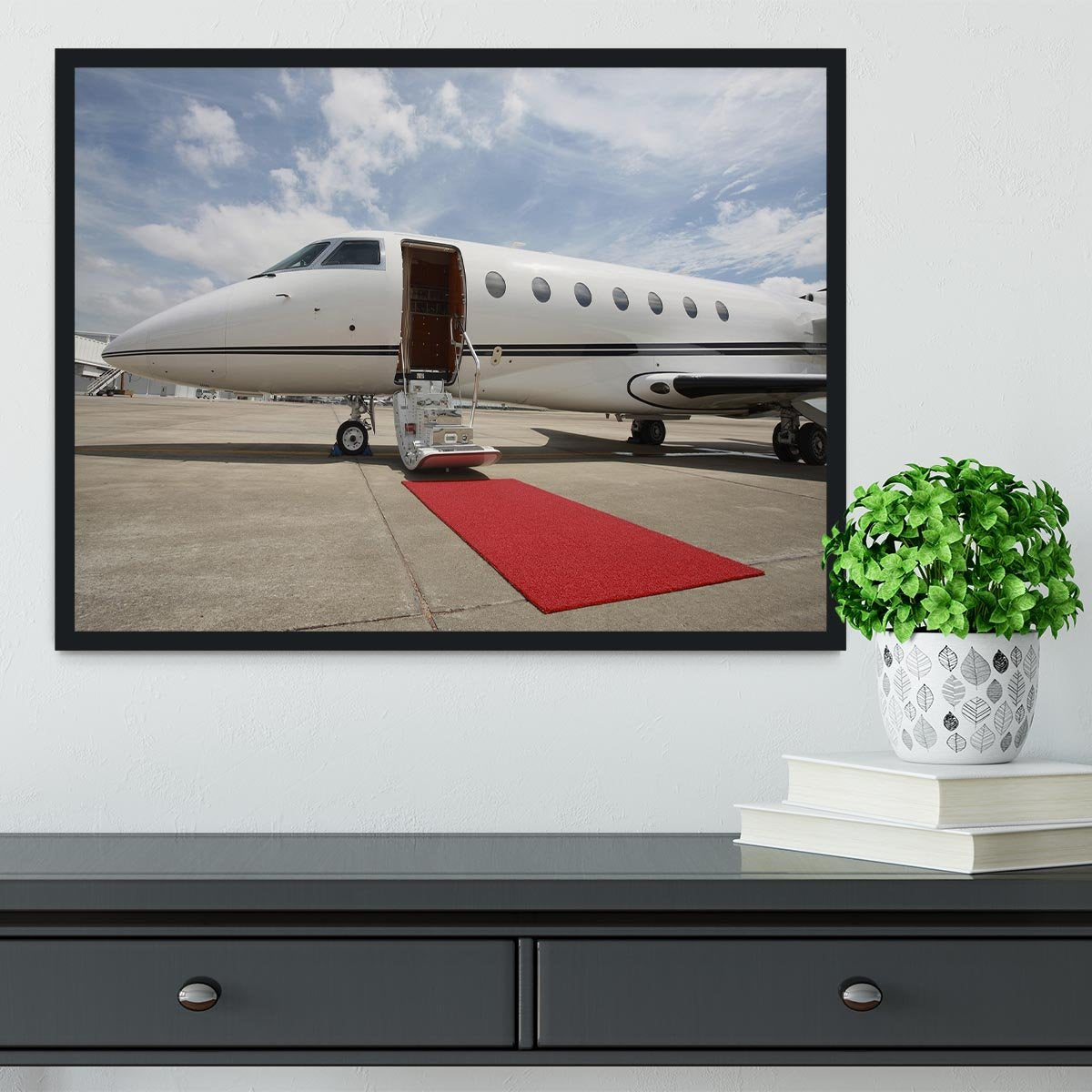 Private airplane with red carpet Framed Print - Canvas Art Rocks - 2