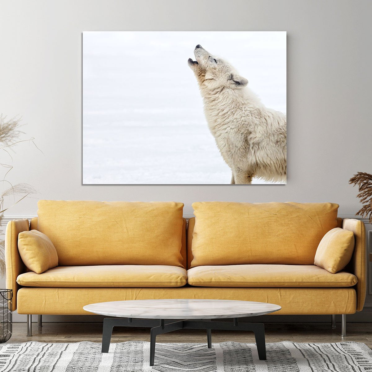 Profile of an arctic wolf howling Canvas Print or Poster