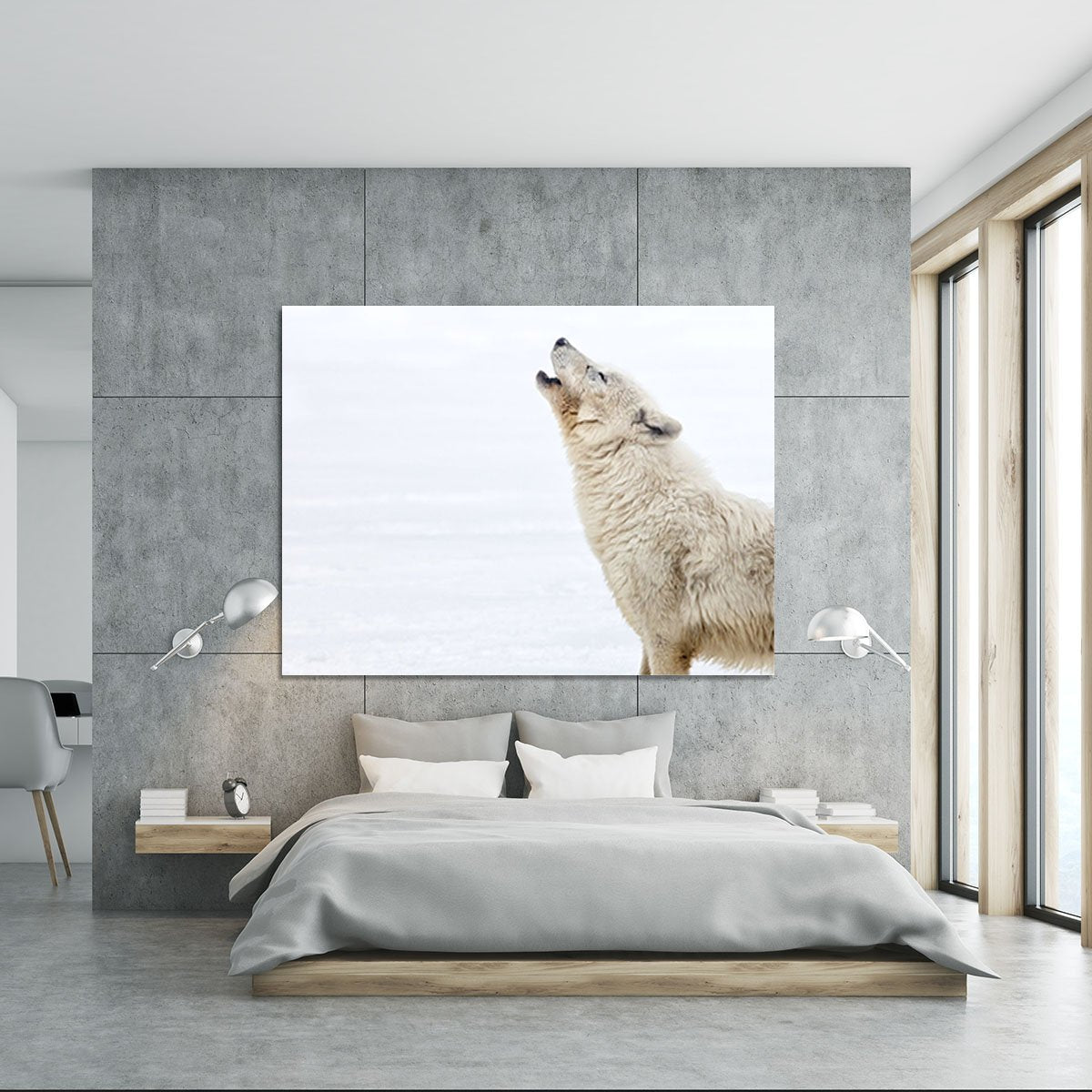 Profile of an arctic wolf howling Canvas Print or Poster