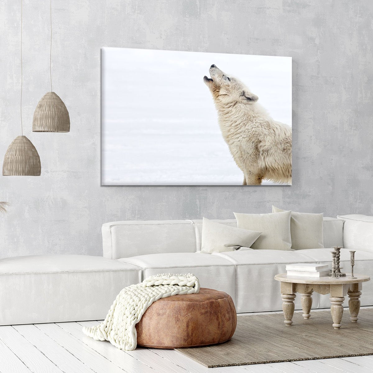 Profile of an arctic wolf howling Canvas Print or Poster
