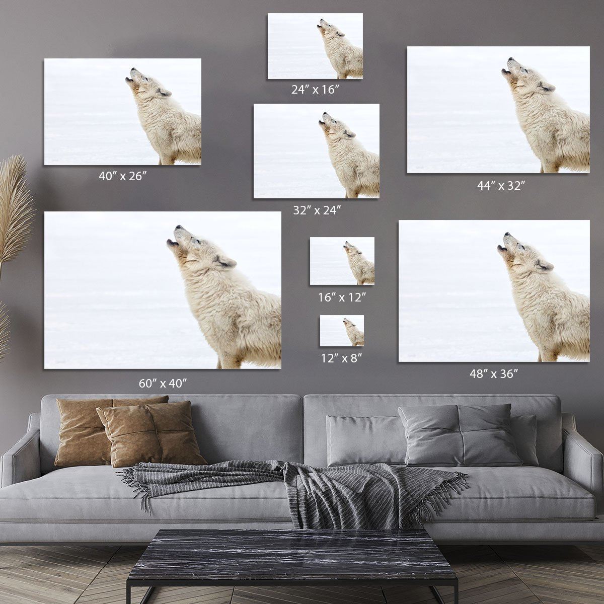 Profile of an arctic wolf howling Canvas Print or Poster