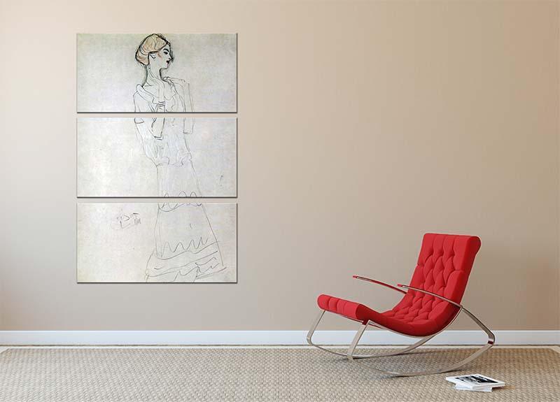 Profile standing female figure with raised arms by Klimt 3 Split Panel Canvas Print - Canvas Art Rocks - 2