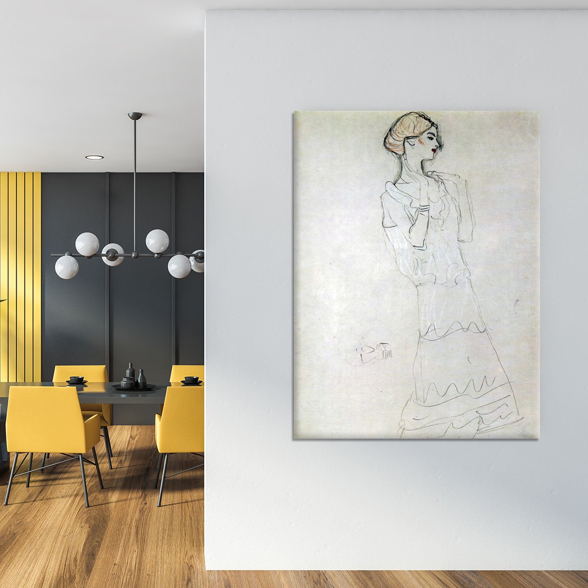 Profile standing female figure with raised arms by Klimt Canvas Print or Poster