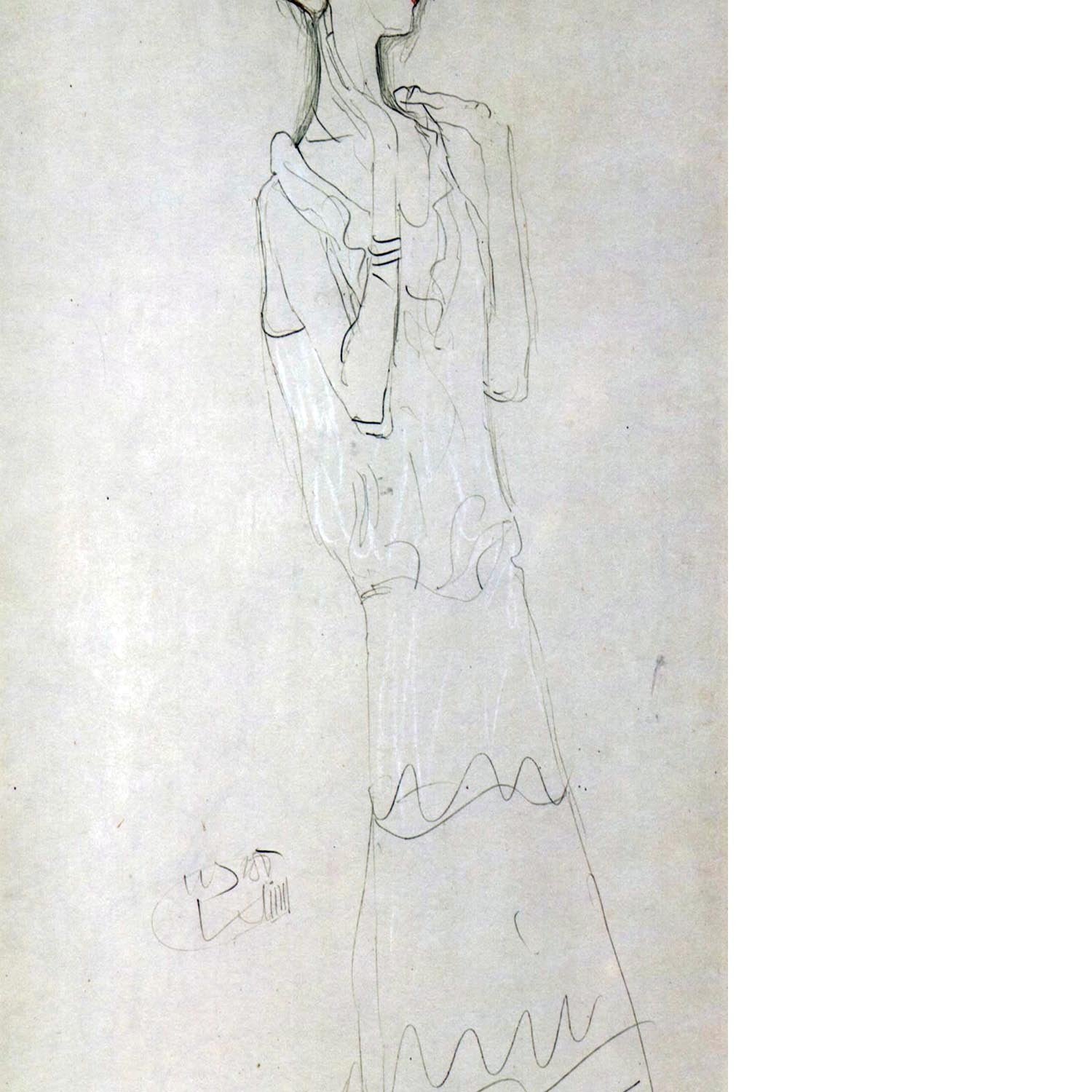 Profile standing female figure with raised arms by Klimt Floating Framed Canvas