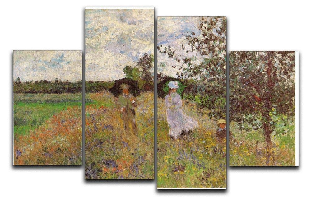 Promenade a Argenteuil 1875 by Monet 4 Split Panel Canvas  - Canvas Art Rocks - 1