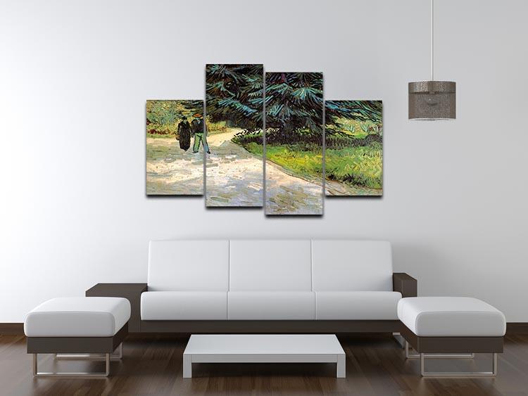 Public Garden with Couple and Blue Fir Tree The Poet s Garden III by Van Gogh 4 Split Panel Canvas - Canvas Art Rocks - 3