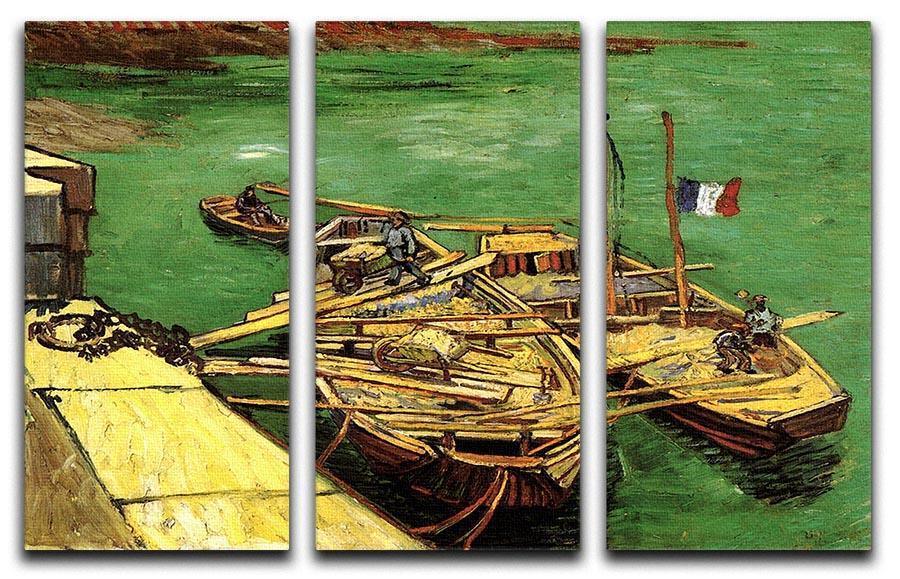 Quay with Men Unloading Sand Barges by Van Gogh 3 Split Panel Canvas Print - Canvas Art Rocks - 4