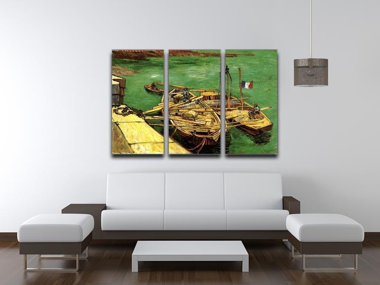 Quay with Men Unloading Sand Barges by Van Gogh 3 Split Panel Canvas Print - Canvas Art Rocks - 4