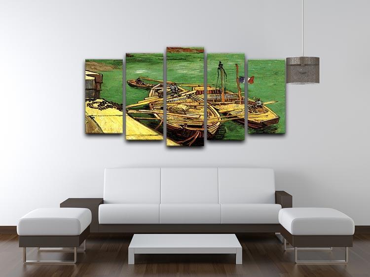 Quay with Men Unloading Sand Barges by Van Gogh 5 Split Panel Canvas - Canvas Art Rocks - 3