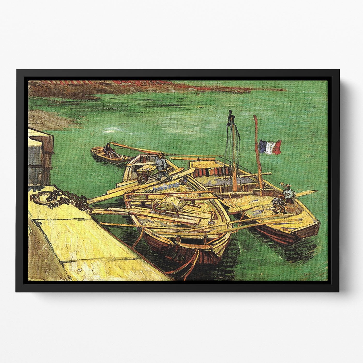 Quay with Men Unloading Sand Barges by Van Gogh Floating Framed Canvas