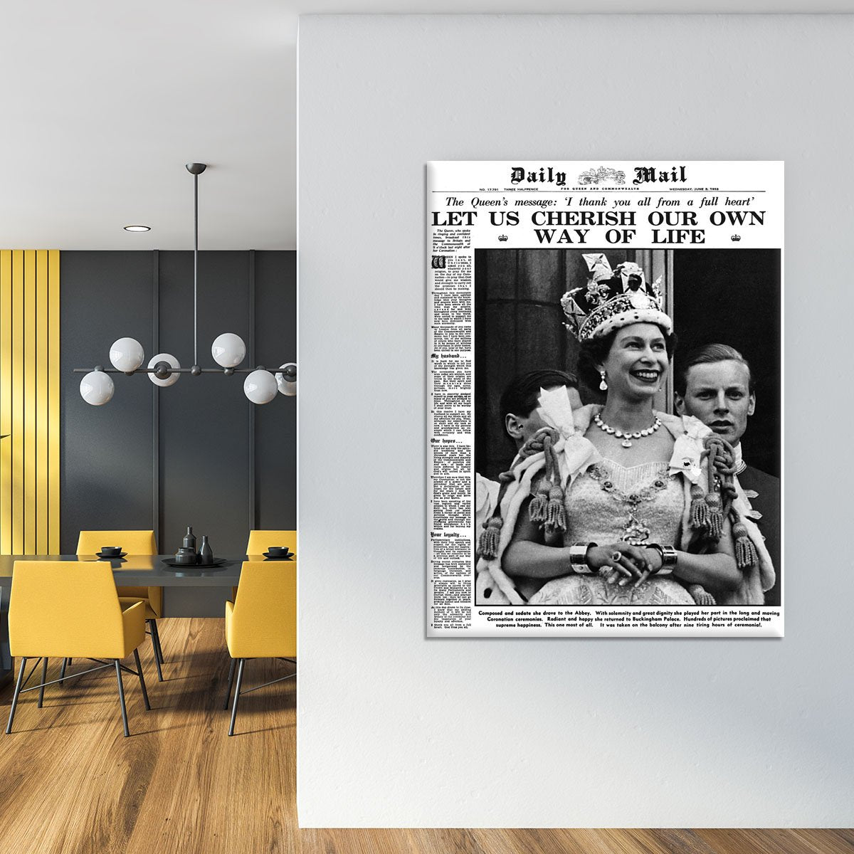 Queen Elizabeth II Coronation Daily Mail front page 3 June 1953 Canvas Print or Poster