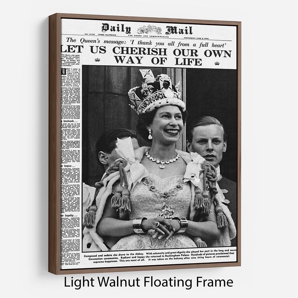 Queen Elizabeth II Coronation Daily Mail front page 3 June 1953 Floating Frame Canvas