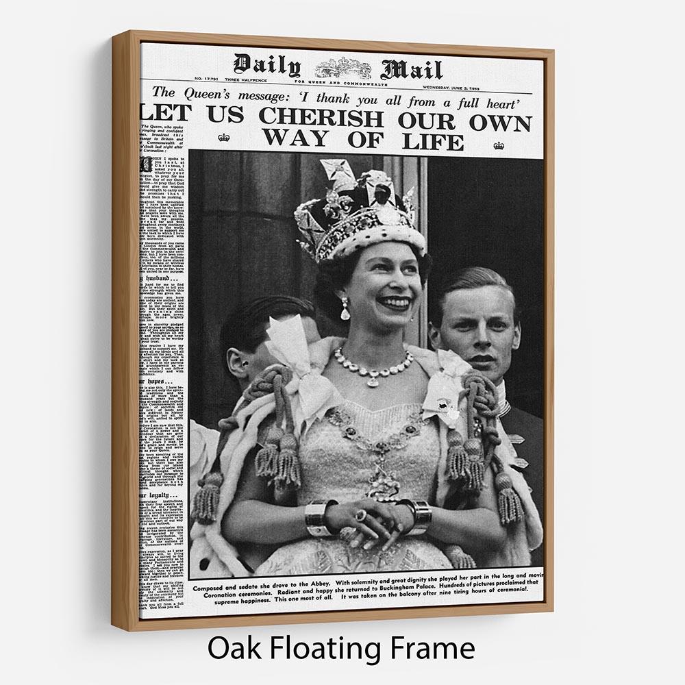 Queen Elizabeth II Coronation Daily Mail front page 3 June 1953 Floating Frame Canvas