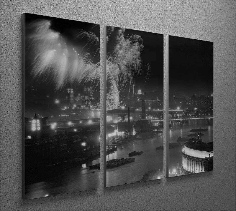 Queen Elizabeth II Coronation evening fireworks on the Thames 3 Split Panel Canvas Print - Canvas Art Rocks - 2