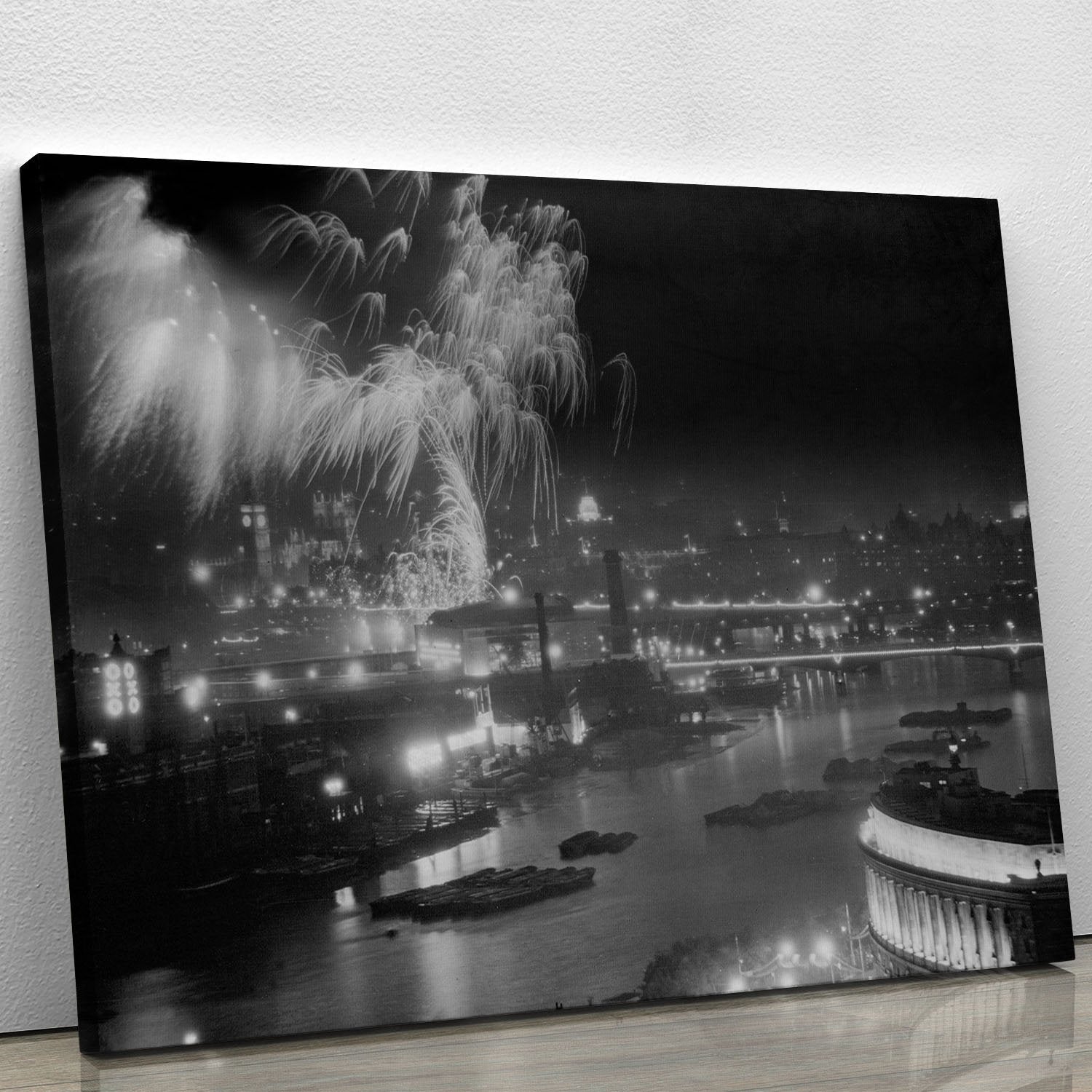 Queen Elizabeth II Coronation evening fireworks on the Thames Canvas Print or Poster