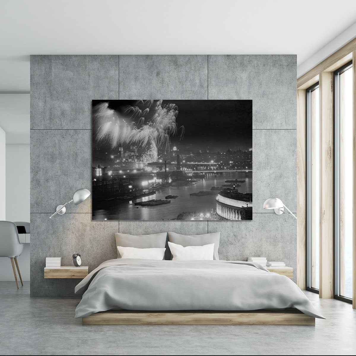 Queen Elizabeth II Coronation evening fireworks on the Thames Canvas Print or Poster