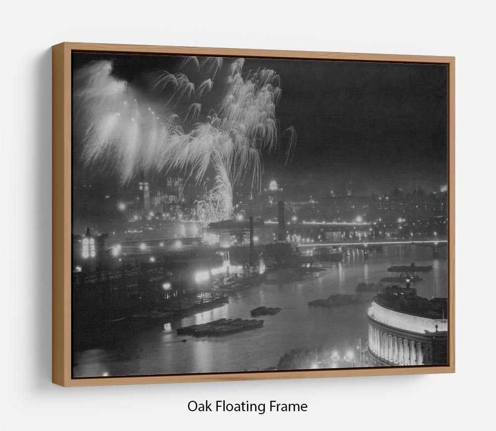 Queen Elizabeth II Coronation evening fireworks on the Thames Floating Frame Canvas