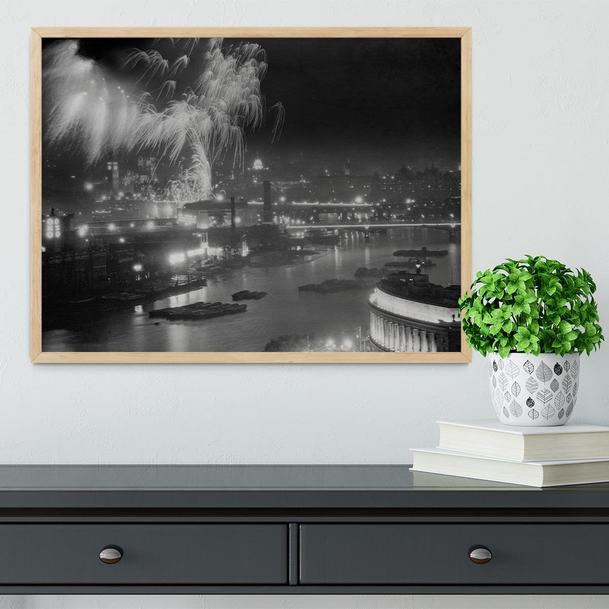 Queen Elizabeth II Coronation evening fireworks on the Thames Framed Print - Canvas Art Rocks - 4