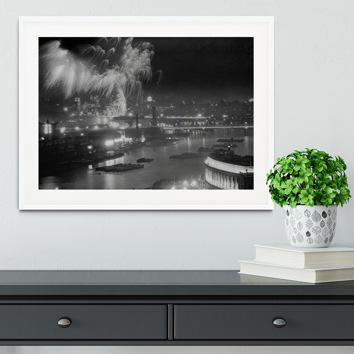 Queen Elizabeth II Coronation evening fireworks on the Thames Framed Print - Canvas Art Rocks - 5