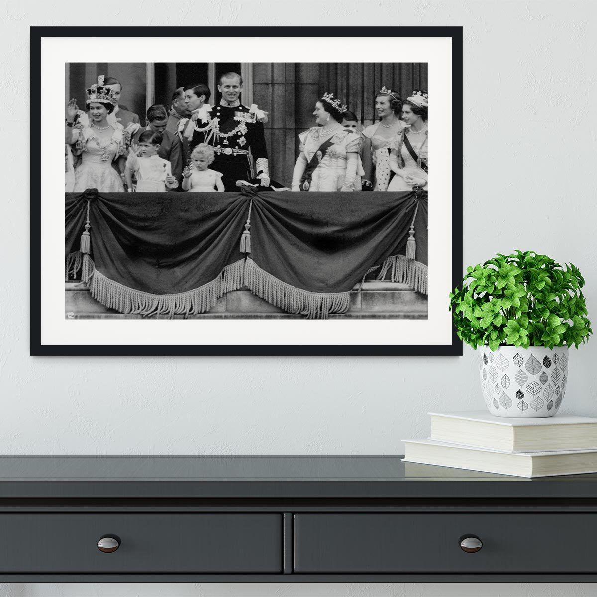 Queen Elizabeth II Coronation group appearance on balcony Framed Print - Canvas Art Rocks - 1