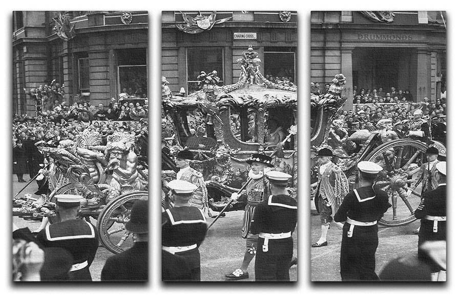 Queen Elizabeth II Coronation procession at Charing Cross 3 Split Panel Canvas Print - Canvas Art Rocks - 1