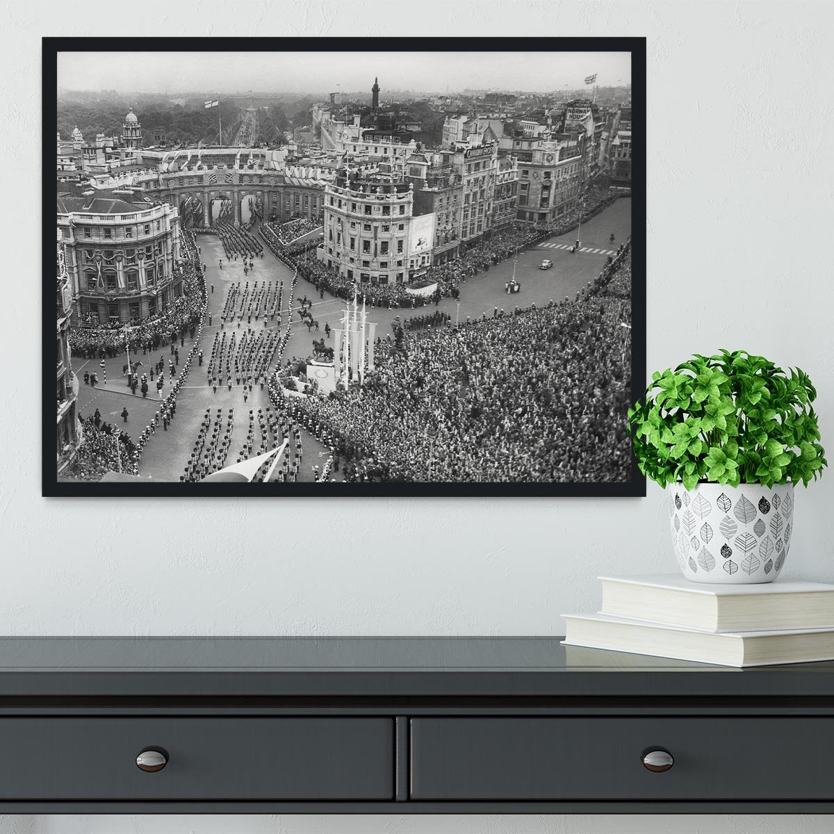 Queen Elizabeth II Coronation procession in Trafalgar Square Framed Print - Canvas Art Rocks - 2