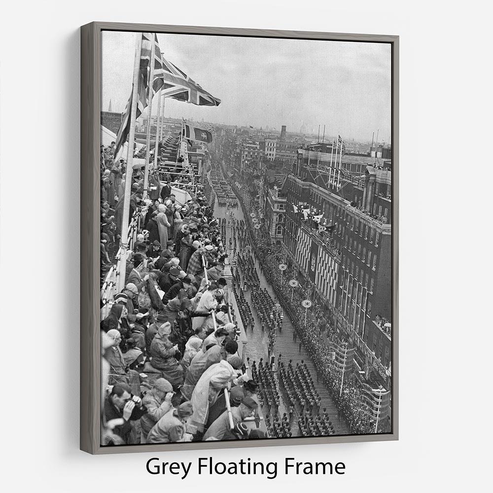 Queen Elizabeth II Coronation procession pass on Oxford Street Floating Frame Canvas