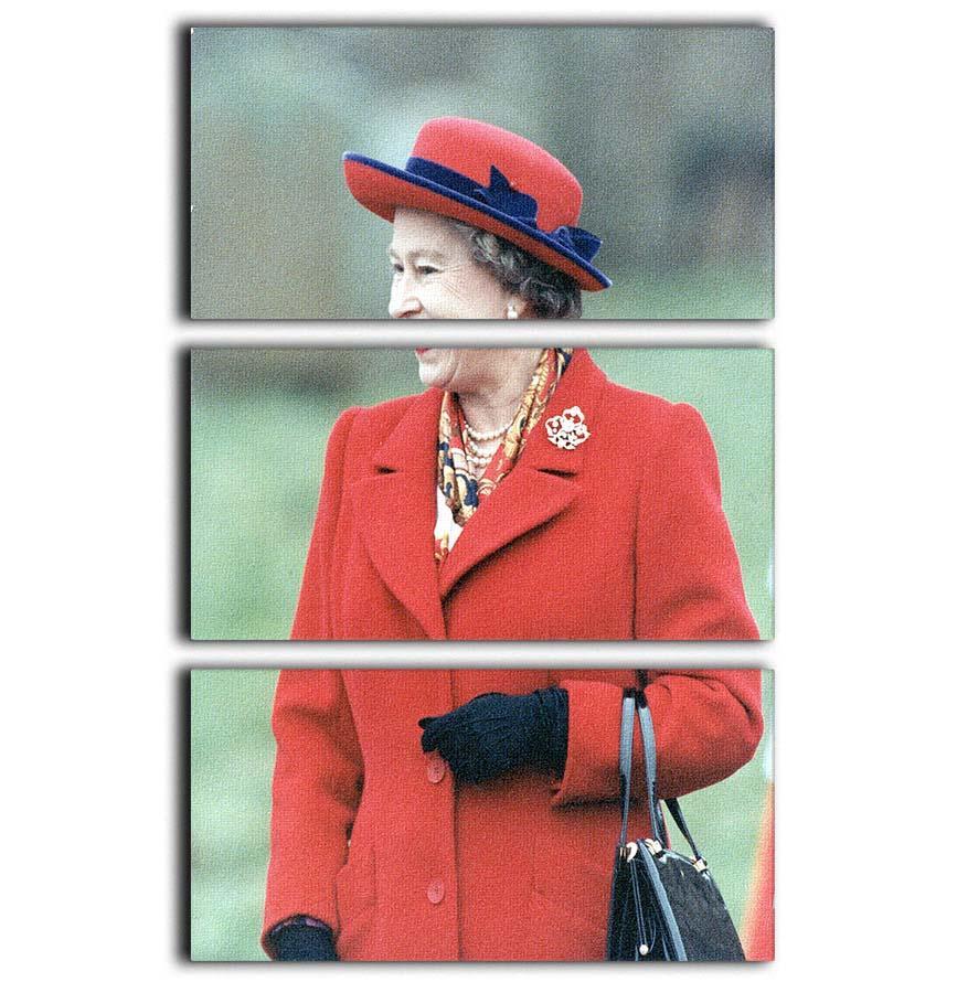 Queen Elizabeth II in a striking red coat at church in Norfolk 3 Split Panel Canvas Print - Canvas Art Rocks - 1
