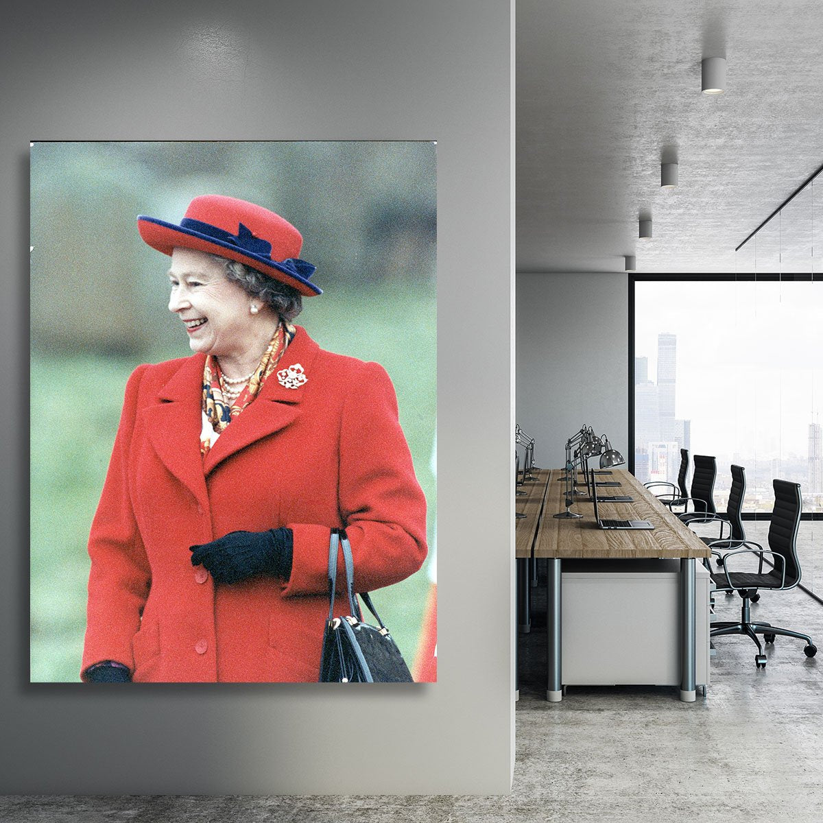 Queen Elizabeth II in a striking red coat at church in Norfolk Canvas Print or Poster