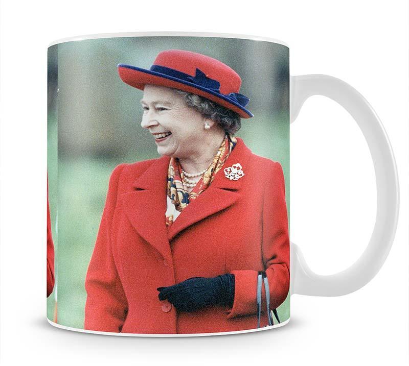 Queen Elizabeth II in a striking red coat at church in Norfolk Mug - Canvas Art Rocks - 1