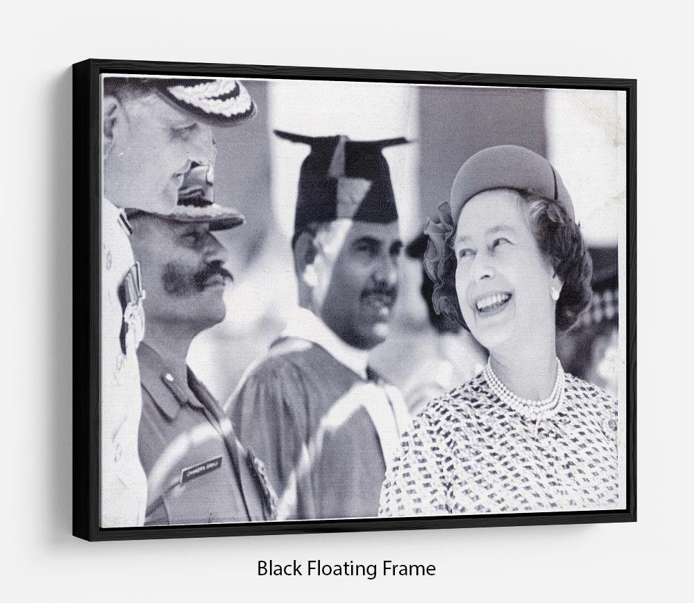 Queen Elizabeth II laughing during her tour of India Floating Frame Canvas
