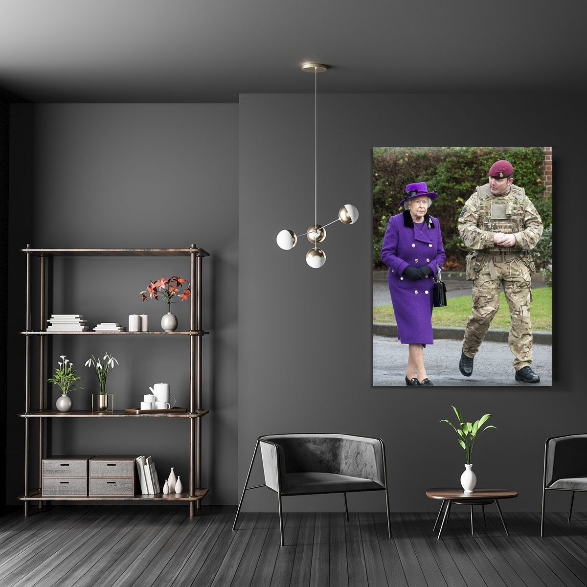 Queen Elizabeth II meeting members of the Household Cavalry Canvas Print or Poster