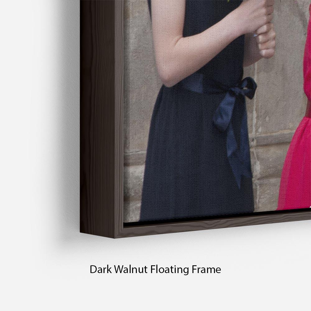 Queen Elizabeth II receiving flowers at a VE Day ceremony Floating Frame Canvas