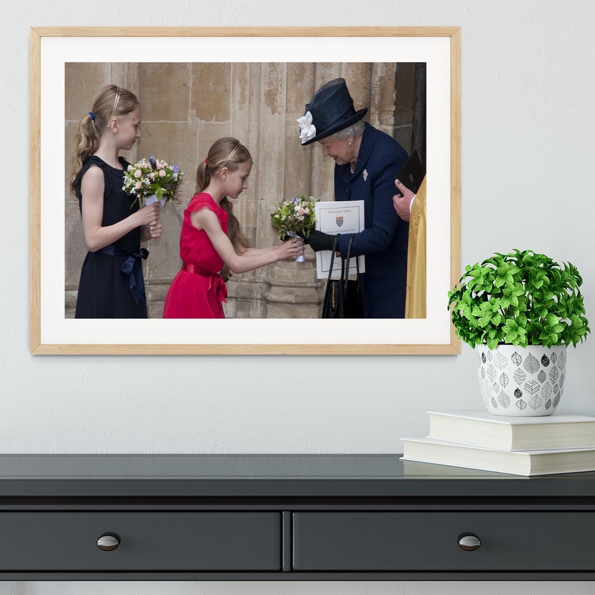 Queen Elizabeth II receiving flowers at a VE Day ceremony Framed Print - Canvas Art Rocks - 3