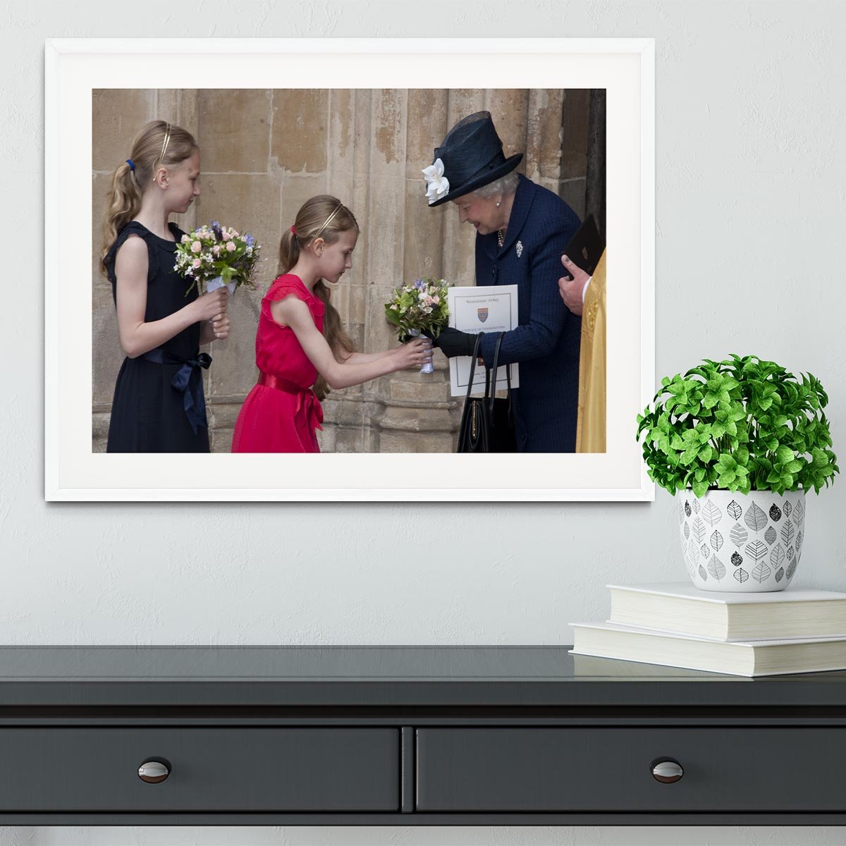 Queen Elizabeth II receiving flowers at a VE Day ceremony Framed Print - Canvas Art Rocks - 5