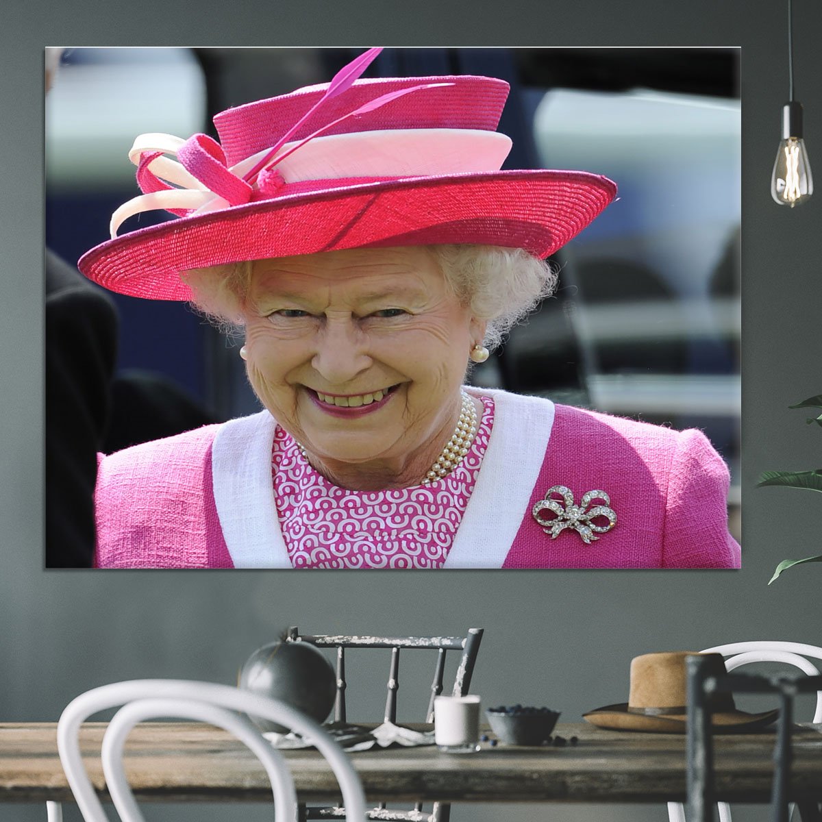 Queen Elizabeth II smiling at the Derby Canvas Print or Poster