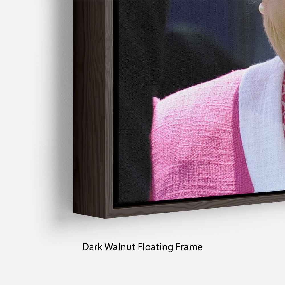 Queen Elizabeth II smiling at the Derby Floating Frame Canvas