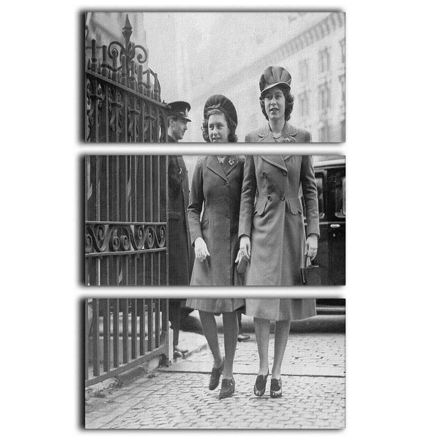 Queen Elizabeth II with Princess Margaret arriving at a wedding 3 Split Panel Canvas Print - Canvas Art Rocks - 1