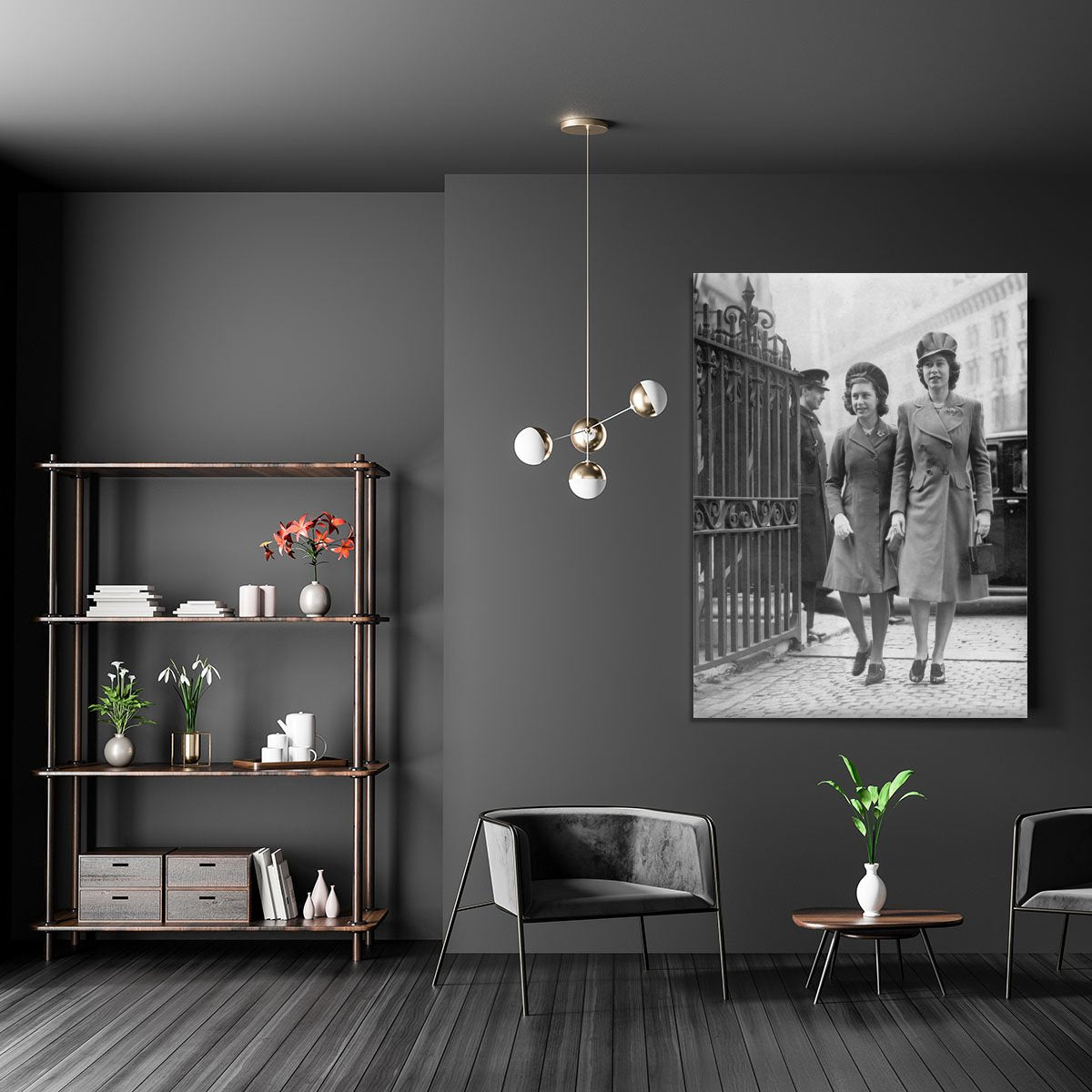 Queen Elizabeth II with Princess Margaret arriving at a wedding Canvas Print or Poster