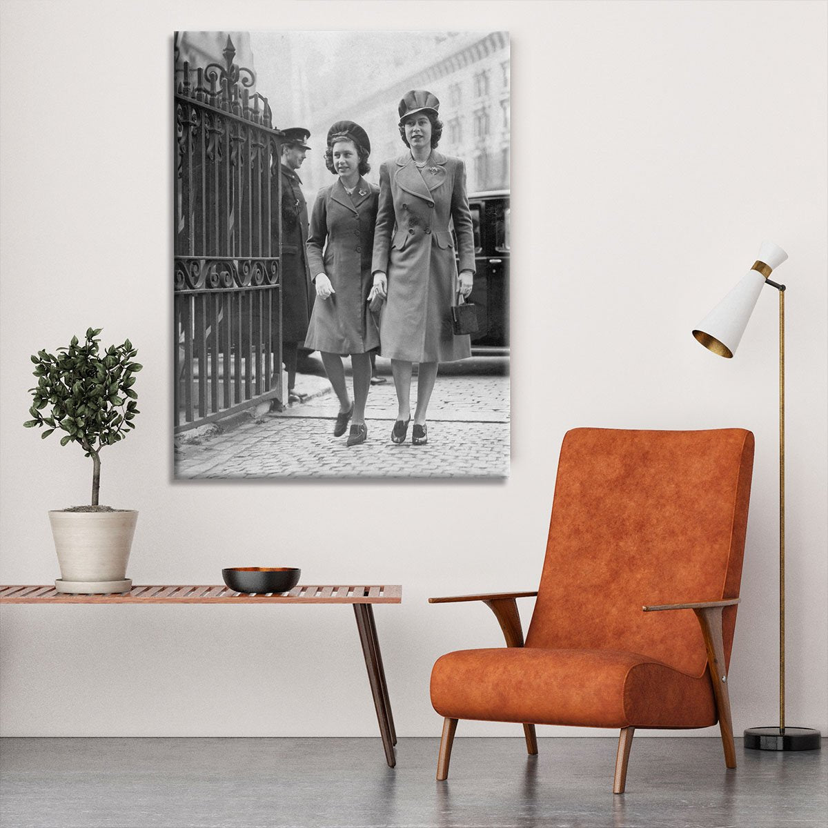 Queen Elizabeth II with Princess Margaret arriving at a wedding Canvas Print or Poster