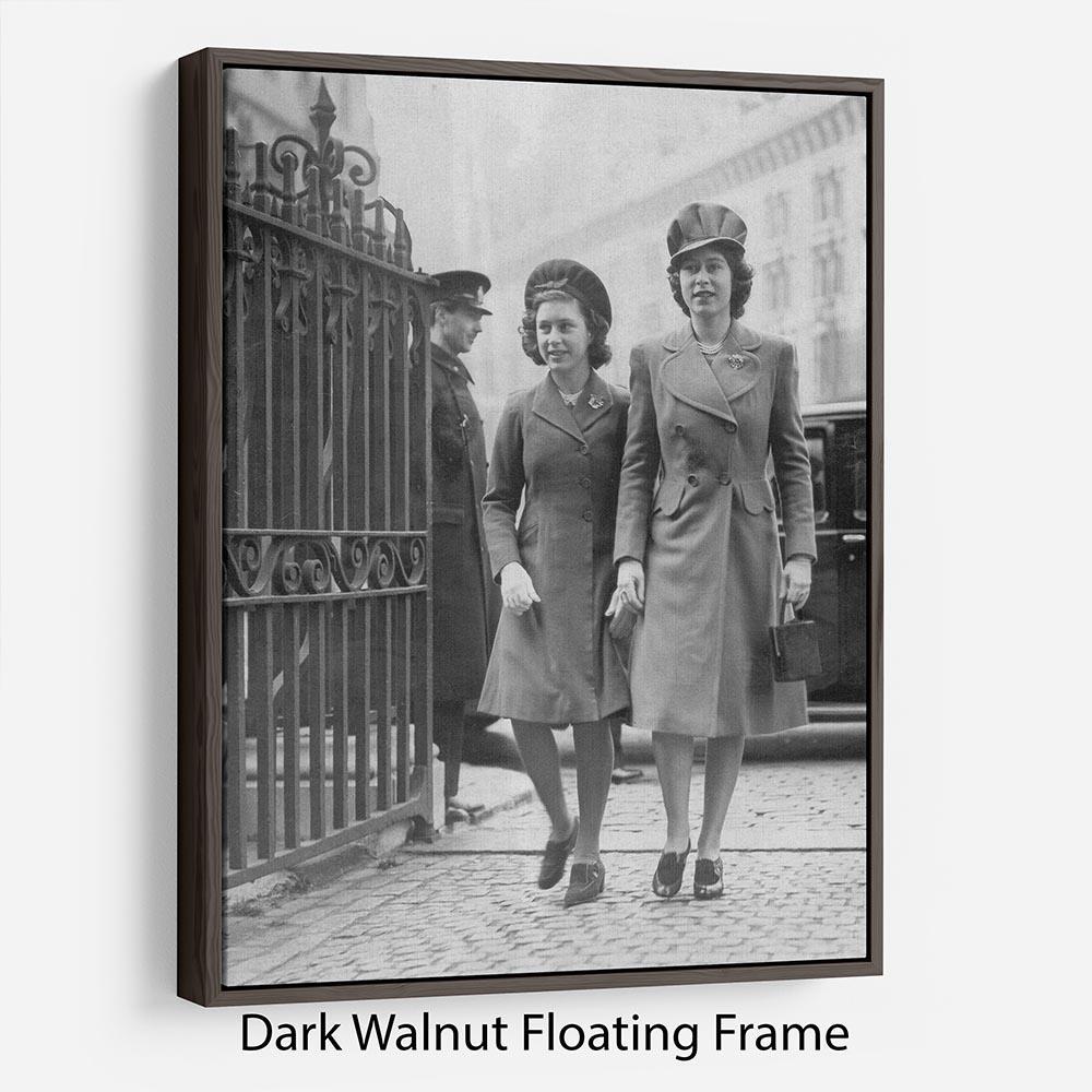 Queen Elizabeth II with Princess Margaret arriving at a wedding Floating Frame Canvas
