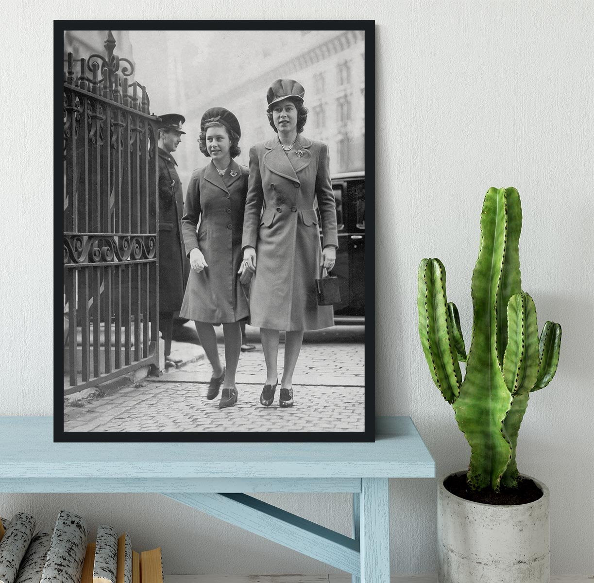 Queen Elizabeth II with Princess Margaret arriving at a wedding Framed Print - Canvas Art Rocks - 2