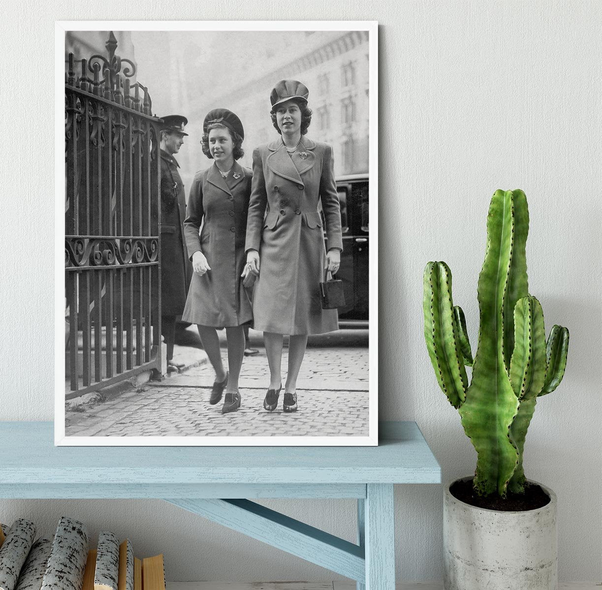 Queen Elizabeth II with Princess Margaret arriving at a wedding Framed Print - Canvas Art Rocks -6