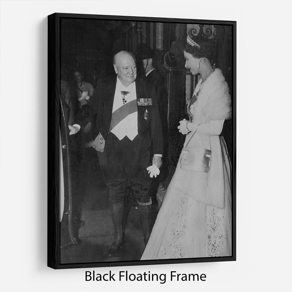 Queen Elizabeth II with Winston Churchill at Downing Street Floating Frame Canvas